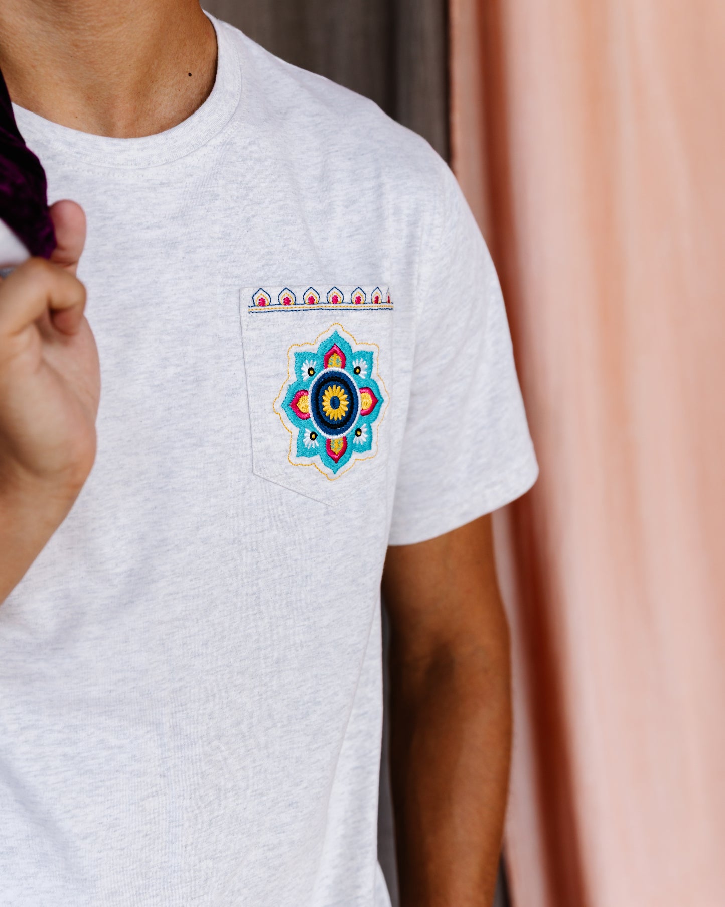 Adult Short Sleeve Pocket Tee – Purple Rangoli