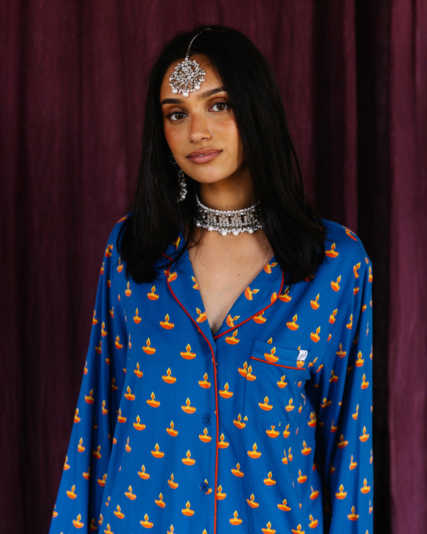 Adult Long Sleeve Button-Down Top – Blue Diya