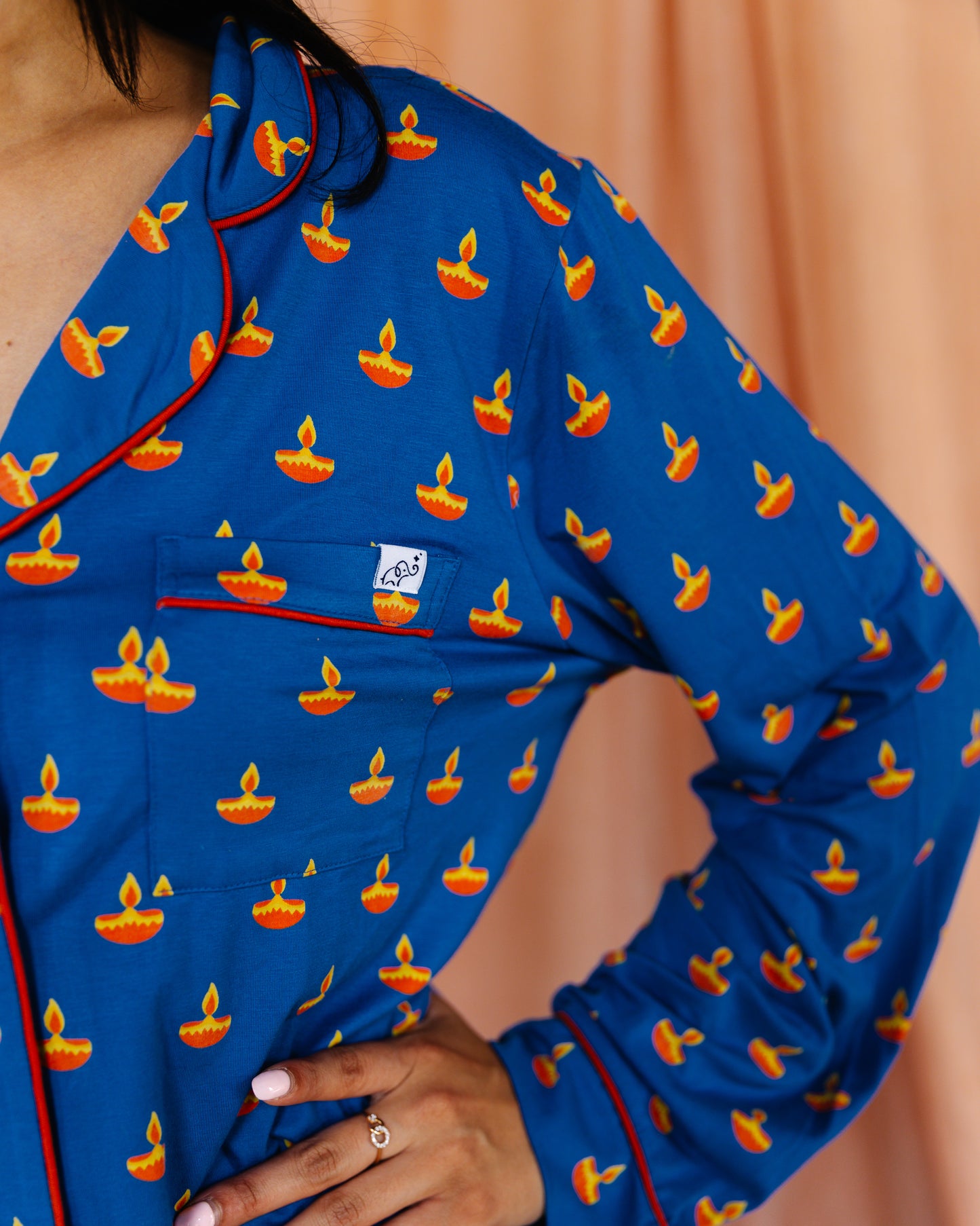 Adult Long Sleeve Button-Down Top – Blue Diya