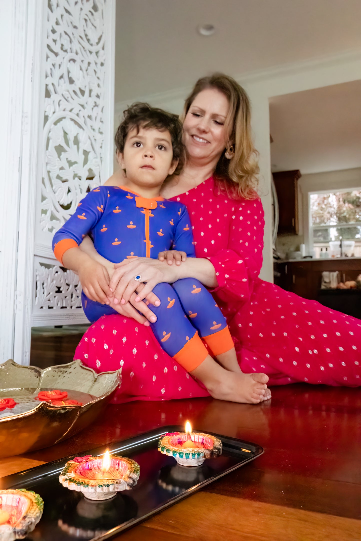 Baby wearing organic cotton South Asian Inspired Diwali pajamas