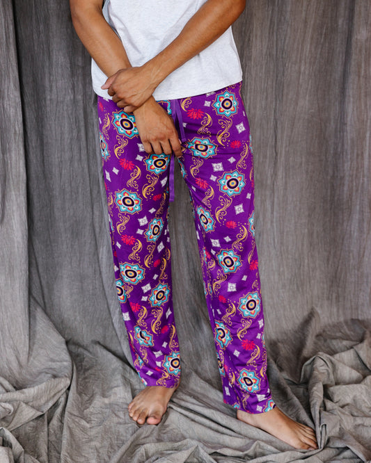 Adult Unisex Pajama Pants – Purple Rangoli